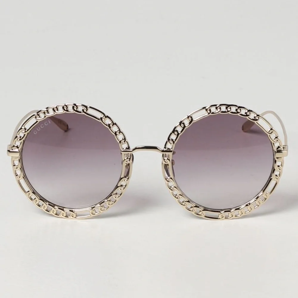 NWT Gucci GG1113S-002 Chain Gold Round 53mm Sunglasses